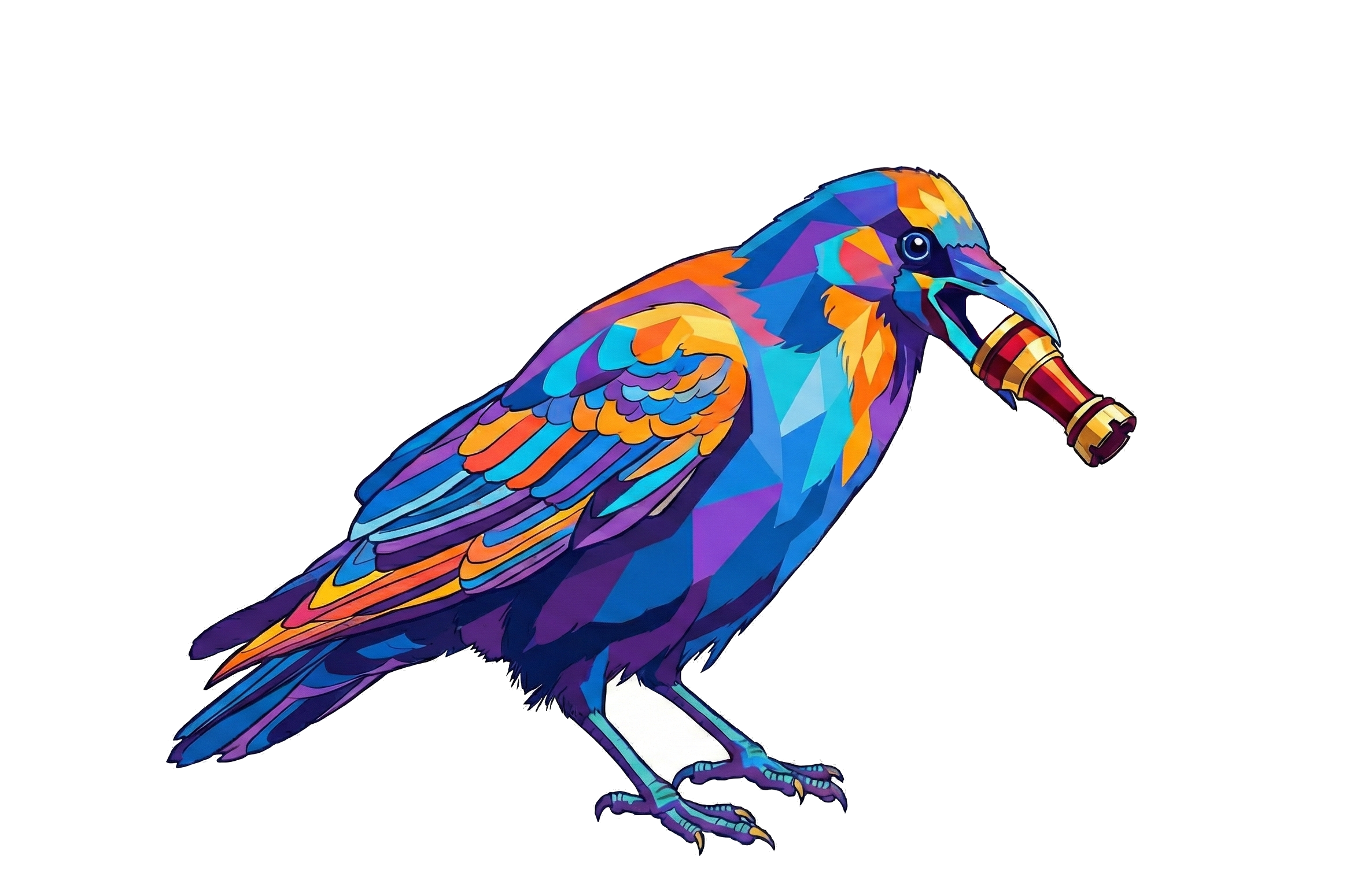 Rook mascot — a colourful corvid holding a chess rook piece
